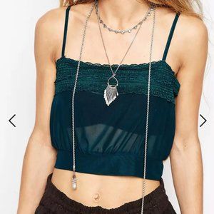 ebonie n ivory Sheer Crop Top With Lace Trim